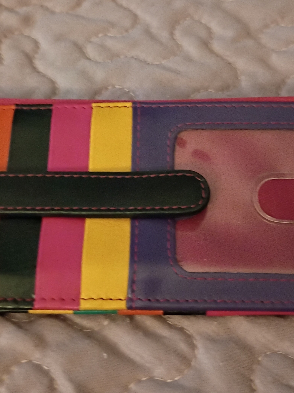 Multicolor Striped Card Wallet -  Leather